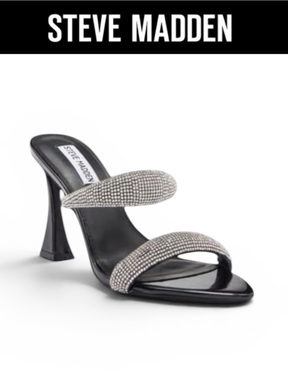 STEVE MADDEN HARPERR RHINESTONE MULE HEELS BLACK POINTED TOE SANDALS **NWT**